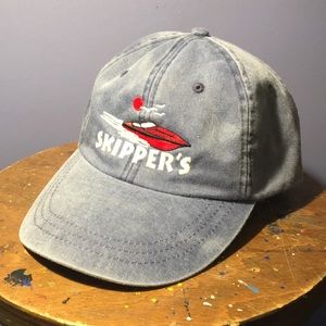 Skipper’s hat full 6 panel adjustable leather back strap boating cap faded blue